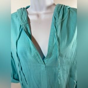 J Jill Top Hooded Pullover Boho Lightweight 100% Cotton Long Sleeve Women Sz M